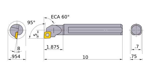 91° Cutting Angle Steel Shank Mitsubishi Materials S-STFEL-123 AL Screw Clamp Boring Bar with 0.375 IC Triangular Insert Left 1.000 Minimum Cutting Dia. 0.750 Shank Dia 