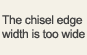 The chisel edge width is too wide