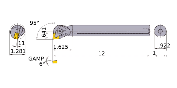 Right 93° Cutting Angle 1.329 Minimum Cutting Dia. 1 Shank Dia Steel Shank Mitsubishi Materials S-SDUCR-164 S-SDUC Series Screw Clamp Boring Bar with 0.500 IC Rhombic 55° Insert 
