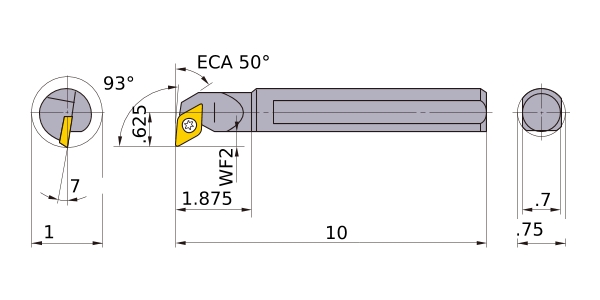 Steel Shank 0.750 Shank Dia 107° 30 Cutting Angle 0.954 Minimum Cutting Dia. Right Mitsubishi Materials S-SDQCR-123 Screw Clamp Boring Bar with 0.375 IC Rhombic 55° Insert 